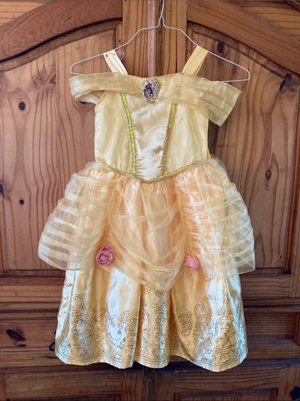 Girls Disney Princess Belle yellow gold dress costume size S (4-6X)